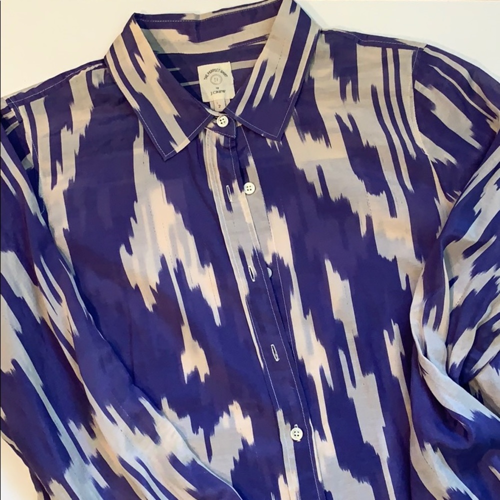 JCrew Silk Blend Purple Ikat Button down H